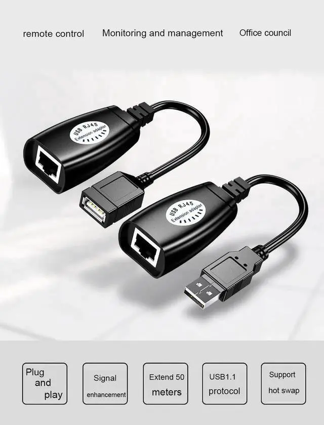 Alt view image 3 of 5 - USB 2.0 to RJ45 LAN Extender Adapter, USB Signal Over Cat5/Cat5e/Cat6 Ethernet Cable Extension Cord for Remote USB Device Transmission