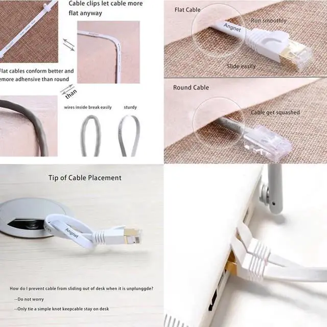 Alt view image 7 of 7 - 5M/16.4FT White Flat Cat7 Ethernet Cable, 10Gbps High Speed RJ45 LAN Network Cord for Gaming Xbox PS4 PC Router Modem Network Switch Indoor Networking