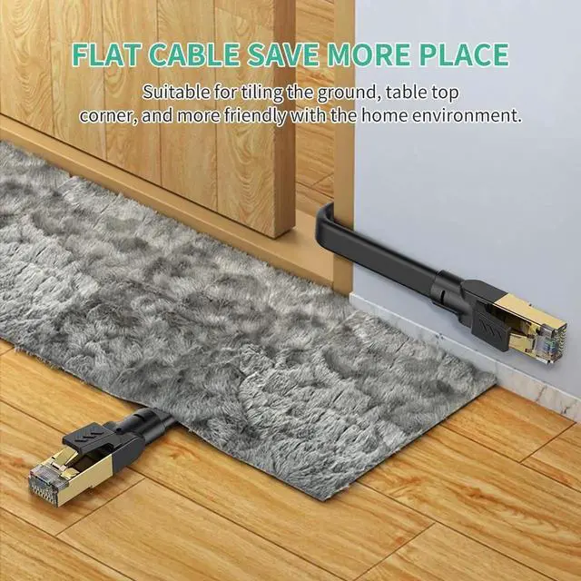 Alt view image 5 of 7 - 16.4FT Flat Cat8 Ethernet Cable, High Speed Shielded LAN Internet Network Cord, Higher Performance Than Cat7 Cat6a Cat6e for Gaming PC PS5 Xbox Router Modem Switch