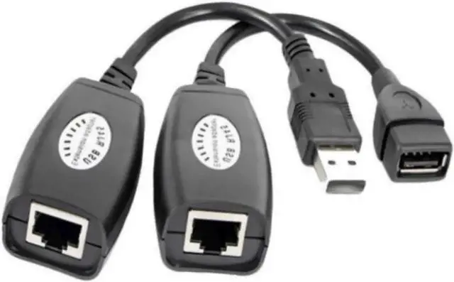 Main image of USB Over RJ45 Extender Kit (Transmitter + Receiver), Extend USB Signal Up to 150FT via Single Cat5/Cat5e/Cat6 LAN Cable, Plug & Play USB Extension Adapter for Computer Printer Webcam Keyboard Mouse