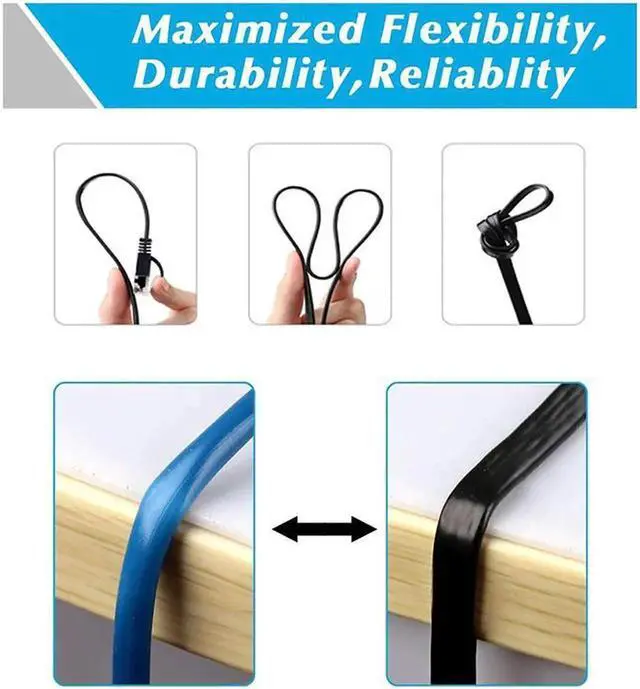 Alt view image 4 of 7 - 1M/3.3FT Black Flat Cat7 Ethernet Cable, 10Gbps High Speed Shielded LAN Patch Cord, Slim Flat RJ45 Network Wire for PC Xbox PS4 Router Modem Network Switch