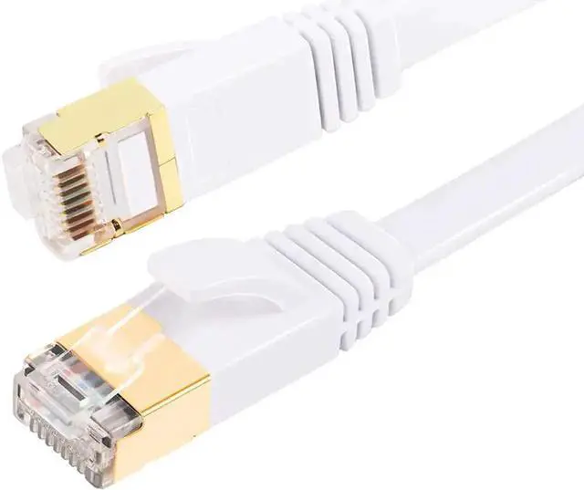 Main image of 2M/6.6FT White Flat Cat7 Ethernet Cable, 10Gbps High Speed Shielded RJ45 LAN Network Patch Cord, Slim Flat Internet Wire for PC Xbox PS4 Router Modem Network Switch