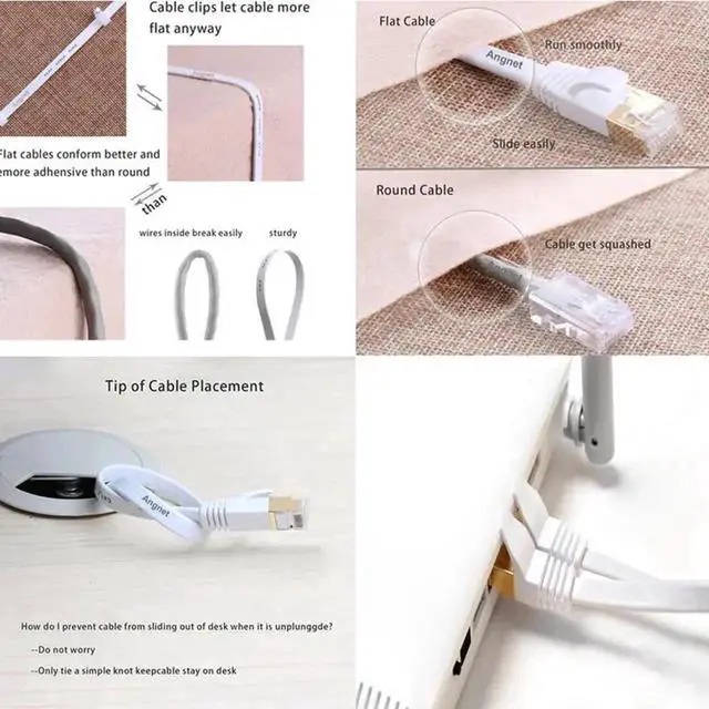 Main image of 2M/6.6FT White Flat Cat7 Ethernet Cable, 10Gbps Shielded RJ45 High Speed LAN Patch Cord, Slim Flat Internet Wire for PC Xbox PS4 Router Modem POE Camera Network Switch