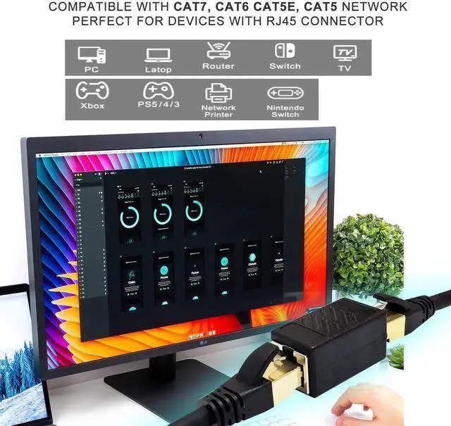 Alt view image 5 of 7 - 3 Pack RJ45 Female to Female Ethernet Coupler, Gold Plated In-Line LAN Cable Extender Adapter, Network Connector Compatible with Cat5/Cat5e/Cat6/Cat7 Cables for Router Modem Switch POE Camera