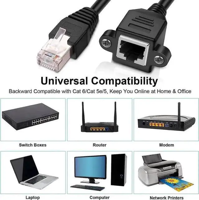 Alt view image 7 of 7 - 2 Pack 0.5M/1.5FT Black Cat6 RJ45 Male to Female Ethernet Extension Cable, Short LAN Patch Cord Extender Compatible with Cat5/Cat5e/Cat6 for Router Modem Switch Gaming Console