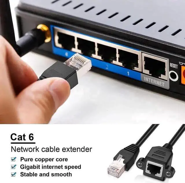 Alt view image 3 of 7 - 2 Pack 0.5M/1.5FT Black Cat6 RJ45 Male to Female Ethernet Extension Cable, Short LAN Patch Cord Extender Compatible with Cat5/Cat5e/Cat6 for Router Modem Switch Gaming Console