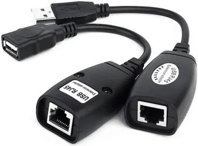 Main image of USB 2.0 Over RJ45 Ethernet Extender, Male to Female USB Extension Adapter Up to 150ft via CAT5/CAT5E/CAT6 LAN Cable Repeater