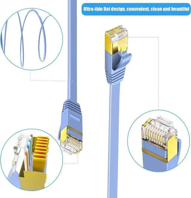 Alt view image 6 of 7 - 10ft Flat Cat6 Ethernet Patch Cable, Solid High Speed LAN Wire with Cable Clips & Snagless RJ45 Connectors for Router Modem Switch PC, Better Performance Than Cat5 & Cat5e