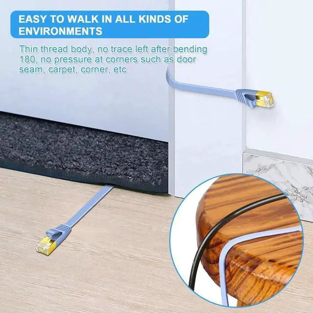 Alt view image 4 of 7 - 10ft Flat Cat6 Ethernet Patch Cable, Solid High Speed LAN Wire with Cable Clips & Snagless RJ45 Connectors for Router Modem Switch PC, Better Performance Than Cat5 & Cat5e