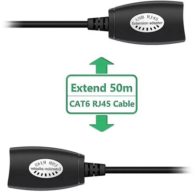 Alt view image 6 of 6 - USB 2.0 Over RJ45 Ethernet Extender Adapter Kit, USB Male to Female LAN Extension Repeater, Extend USB Signal Up to 165ft (50M) via Cat5/Cat5e/Cat6 Network Cable