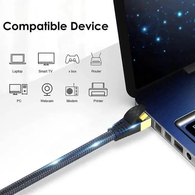 Alt view image 6 of 7 - 30M/100FT Nylon Braided Cat8 Ethernet Cable, Indoor & Outdoor Heavy Duty 26AWG S/FTP LAN Patch Cord, 40Gbps 2000MHz High Speed Network Wire for Router Switch PoE Camera PS5 Xbox Gaming