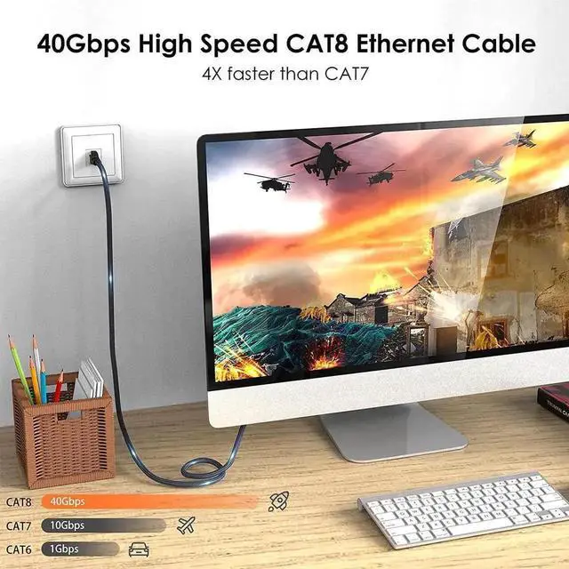 Alt view image 7 of 7 - 30M/100FT Nylon Braided Cat8 Ethernet Cable, Indoor & Outdoor Heavy Duty 26AWG S/FTP LAN Patch Cord, 40Gbps 2000MHz High Speed Network Wire for Router Switch PoE Camera PS5 Xbox Gaming