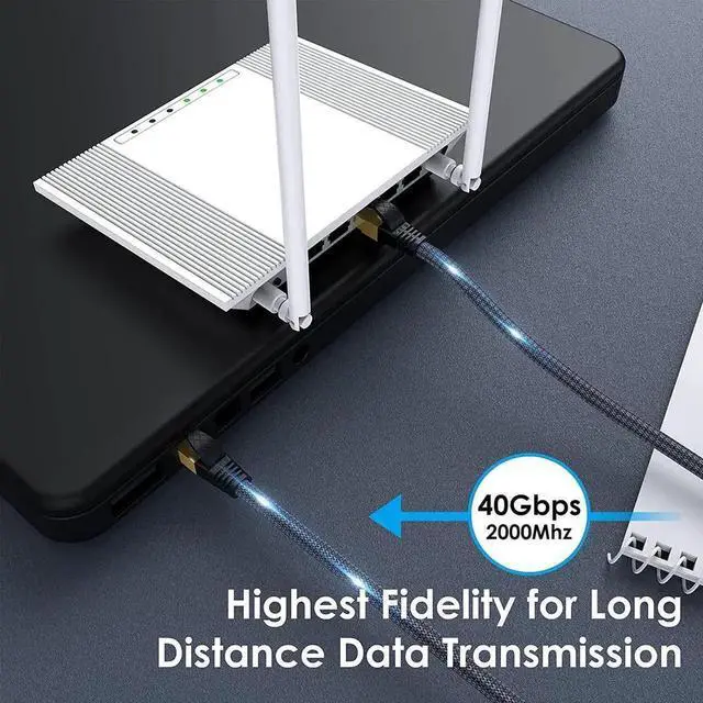 Alt view image 3 of 7 - 30M/100FT Nylon Braided Cat8 Ethernet Cable, Indoor & Outdoor Heavy Duty 26AWG S/FTP LAN Patch Cord, 40Gbps 2000MHz High Speed Network Wire for Router Switch PoE Camera PS5 Xbox Gaming