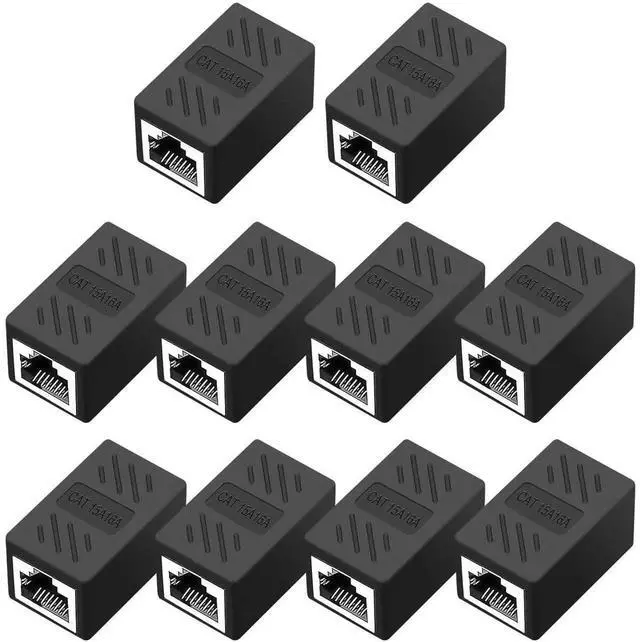 Main image of 10 Pack Black RJ45 Female to Female Cat6 Ethernet Coupler, In-Line LAN Cable Extender Connector Compatible with Cat5/Cat5e/Cat6/Cat7 Network Wires