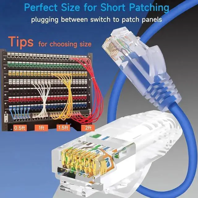 Alt view image 2 of 6 - 24 Pack 2ft Blue Slim Cat6a Ethernet Patch Cable, 10Gbps High Speed LAN Cord for Data Center, Home & Enterprise Network Infrastructure