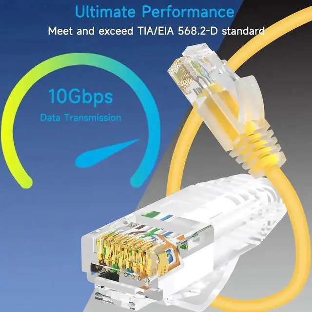Alt view image 2 of 7 - 24 Pack 2ft Yellow Slim Cat6a Ethernet Patch Cables, 10Gbps High Speed LAN Jumper Cords for Data Center, Enterprise & Home Network Infrastructure