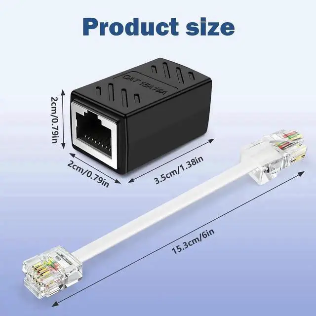 Alt view image 4 of 7 - RJ11 to RJ45 Adapter, RJ45 8P8C Female to RJ11 6P4C Male Converter, Phone Jack to Ethernet Port Adapter for Landline Telephone Service