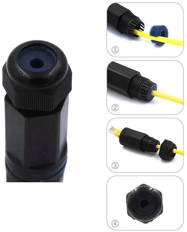 Alt view image 4 of 7 - 2 Pack IP68 Waterproof Shielded RJ45 Female to Female Coupler, 5.3 Inch 8Pin Inline Ethernet Extender Connector Compatible with Cat5/Cat5e/Cat6 for Outdoor LAN Cable Connection