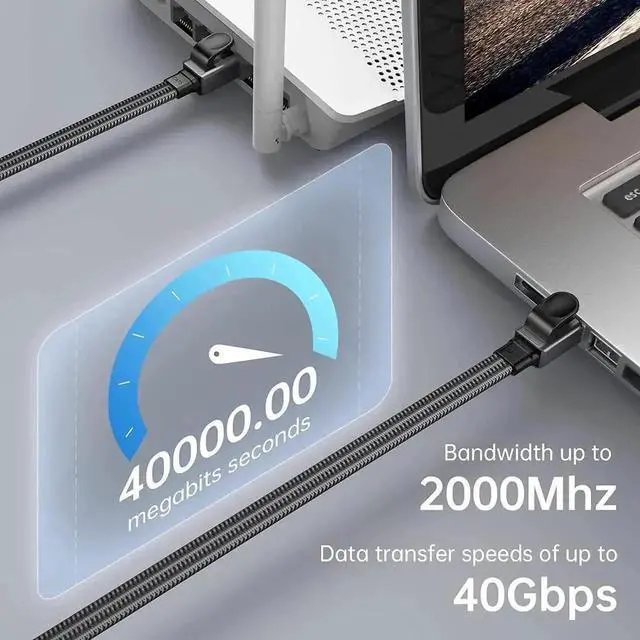 Alt view image 6 of 7 - 50FT(15M) Braided Flat Cat 8 Ethernet Cable, 26AWG Heavy-Duty Shielded LAN Network Cord, 40Gbps 2000MHz High Speed Cable with Gold Plated RJ45 Connectors for Router, Modem, PS4/PS5, Xbox Gaming Consol
