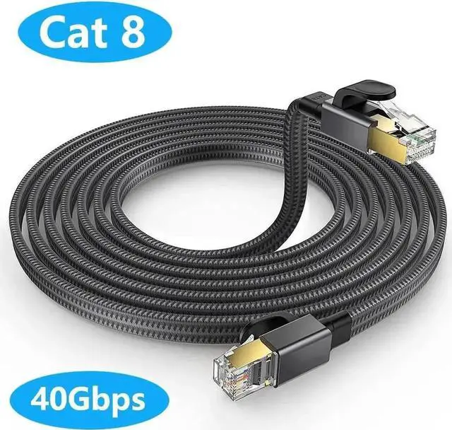 Main image of 50FT(15M) Flat Braided Cat8 Ethernet Cable, 28AWG Shielded High Speed LAN Cord, 40Gbps 2000MHz Network Cable with Gold Plated RJ45 Connectors for Gaming, Modem and Router