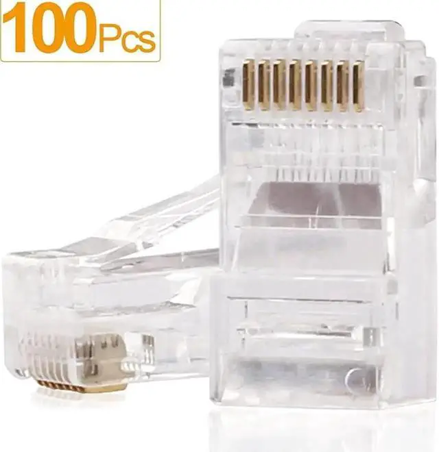 Main image of 100 Pack RJ45 Crimp Connectors, 8P8C Ethernet Cable Ends Compatible with Cat5/Cat5e/Cat6 Network Cables