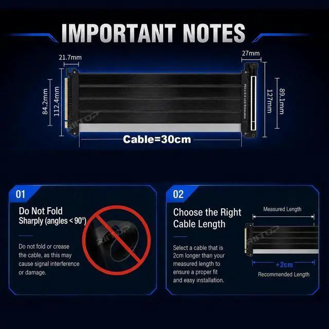 Alt view image 4 of 7 - 30CM PCIe 5.0 90 Degree Right Angle GPU Riser Cable, PCIe 4.0 Backward Compatible Vertical Graphics Card Extension Cord for RTX 5090 RTX 4090 RX 9070 RX 7900 All NVIDIA AMD GPUs