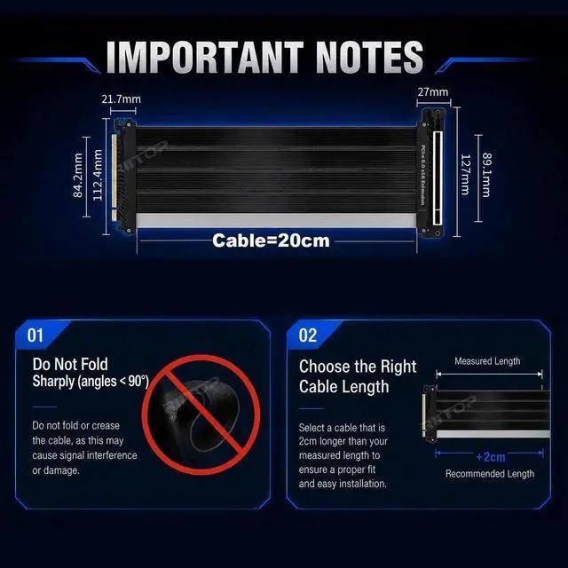 Alt view image 5 of 7 - 20CM PCIe 5.0 90 Degree Right Angle GPU Riser Cable, PCIe 4.0 Backward Compatible Vertical Graphics Card Extension Cord for RTX 5090 RTX 4090 RX 9070 RX 7900 All NVIDIA AMD GPUs