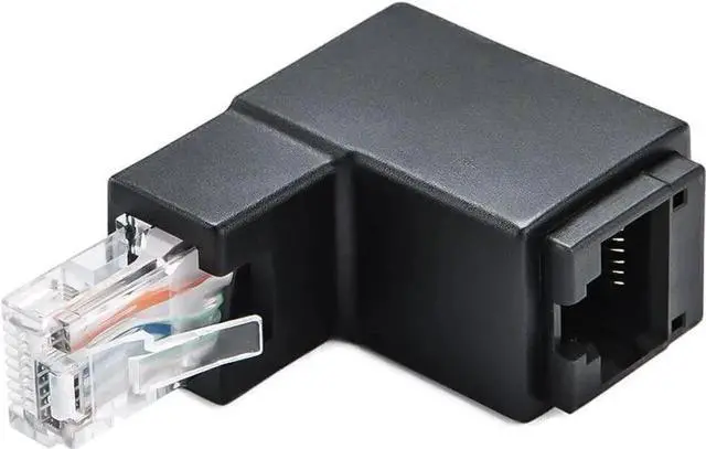 Alt view image 3 of 7 - 90° & 270° Up Angle RJ45 Ethernet Adapter, 8P8C Male to Female LAN Extender Connector Compatible with Cat5e Cat6 Network Cables