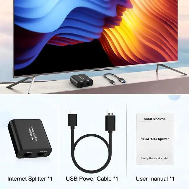Alt view image 4 of 7 - 1 to 2 Port RJ45 Ethernet Splitter with USB Power Cable, 100Mbps Network Splitter Adapter, Supports Cat5 Cat5e Cat6 Cat7 LAN Cables for 2 Devices Simultaneous Connection