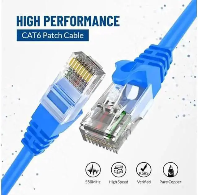 Alt view image 5 of 7 - 10 Pack 15ft Blue Cat6 Ethernet Patch Cable, Pure Bare Copper 8P8C RJ45 LAN Network Cord for Router, Switch, PC, Gaming Console