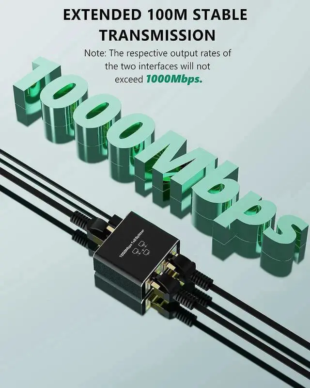 Alt view image 5 of 7 - 1 in 2 Out Gigabit RJ45 Ethernet Splitter, 1000Mbps 1x2 LAN Internet Cable Splitter, Compatible with Cat5 Cat5e Cat6 Cat7 Cat8, Plug and Play Network Extension Connector