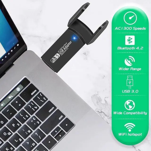 Alt view image 7 of 7 - 1300Mbps Dual Band USB WiFi Bluetooth Adapter, 2.4GHz & 5GHz Wireless Network Receiver, Mini USB WiFi Dongle for Desktop PC, Laptop, Windows & Mac OS