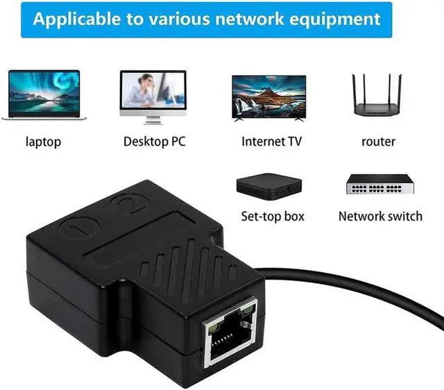 Alt view image 6 of 7 - 1 in 2 Out RJ45 Ethernet Splitter, 1 Female to 2 Female LAN Cable Adapter, Compatible with Cat5/Cat5e/Cat6/Cat7, for Router, TV, Set-Top Box, ADSL Hub, PC & Wireless Devices