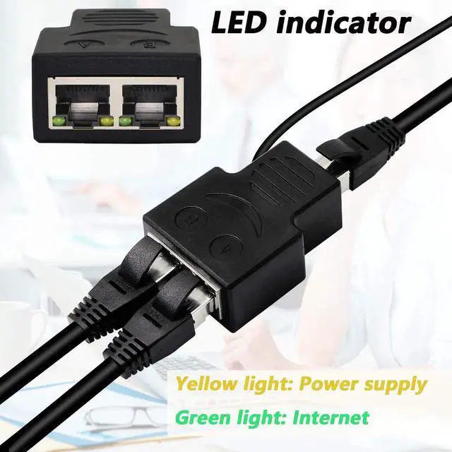 Alt view image 7 of 7 - 1 to 2 Port RJ45 Ethernet Splitter Adapter, 1 Female to 2 Female LAN Cable Splitter, Allow 2 Devices to Access Network Simultaneously, Compatible with Cat5 Cat5e Cat6 Ethernet Cables
