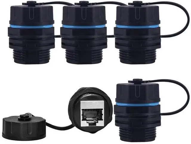 Main image of 5 PCS Panel Mount Waterproof Shielded RJ45 Female to Female Coupler with Dust Caps, Pure Copper Outdoor LAN Cable Extension Connector Compatible with Cat5 Cat6 Cat6A Cat7 Ethernet Cables
