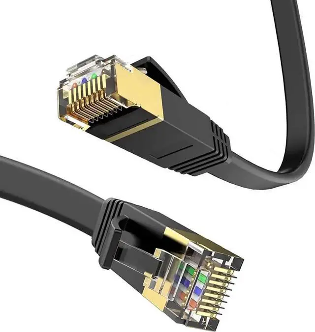 Main image of 65FT Flat Black Cat6 Ethernet Cable, High Speed RJ45 Solid Slim LAN Network Cord, Indoor & Outdoor Use, Compatible with PC, Router, Modem, Game Consoles