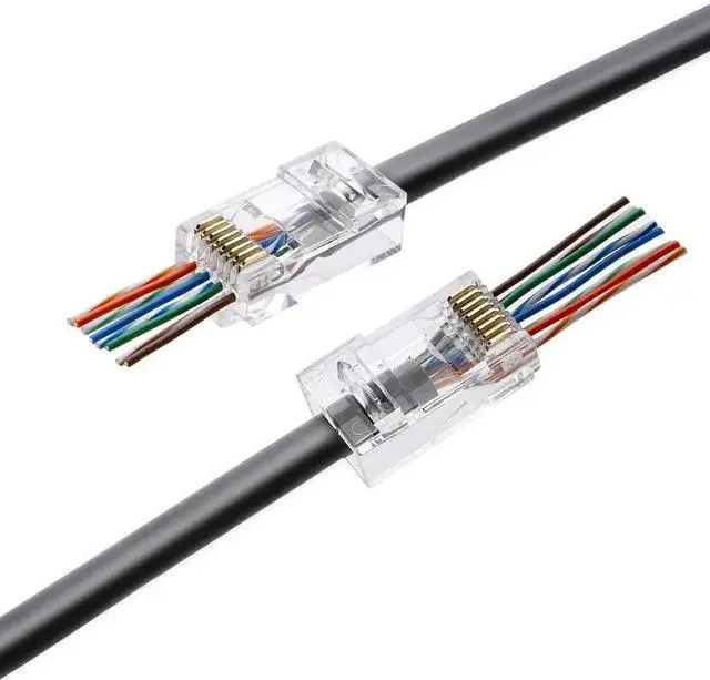 Alt view image 2 of 6 - 100 Pack Unshielded Pass Through Cat6 RJ45 Modular Plugs, Gold Plated Crimp Connectors Compatible with Cat6 & Cat5e UTP Solid/Stranded Ethernet Cables