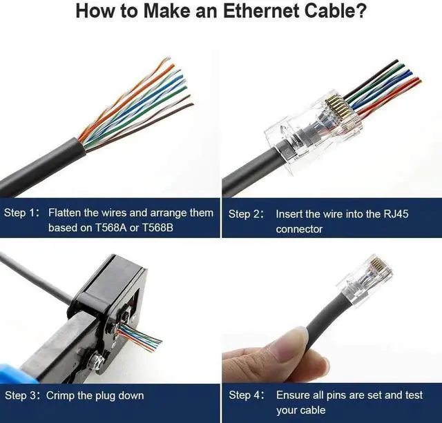 Alt view image 3 of 6 - 100 Pack Unshielded Pass Through Cat6 RJ45 Modular Plugs, Gold Plated Crimp Connectors Compatible with Cat6 & Cat5e UTP Solid/Stranded Ethernet Cables