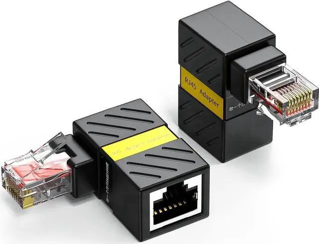 Main image of 2 Pack 360° Rotatable Right Angle RJ45 Male to Female Adapter, 90 Degree Cat5/Cat6 Ethernet LAN Cable Extender Connector for Tight Space Wiring