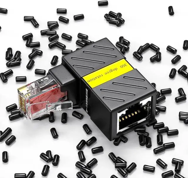 Alt view image 6 of 7 - 2 Pack 360° Rotatable Right Angle RJ45 Male to Female Adapter, 90 Degree Cat5/Cat6 Ethernet LAN Cable Extender Connector for Tight Space Wiring