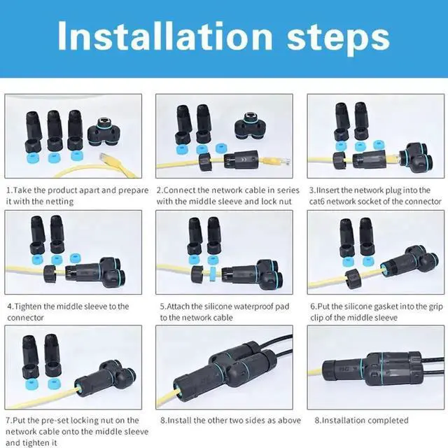 Alt view image 6 of 7 - 1 Pair IP68 Waterproof 1-in-2 Out RJ45 Splitter Coupler, Shielded Outdoor Weatherproof LAN Cable Splitter Connector, Compatible with Cat5/Cat5e/Cat6/Cat7/Cat8 Ethernet Cables