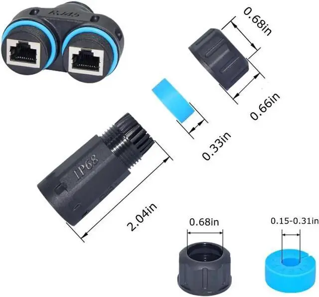 Alt view image 3 of 7 - 1 Pair IP68 Waterproof 1-in-2 Out RJ45 Splitter Coupler, Shielded Outdoor Weatherproof LAN Cable Splitter Connector, Compatible with Cat5/Cat5e/Cat6/Cat7/Cat8 Ethernet Cables