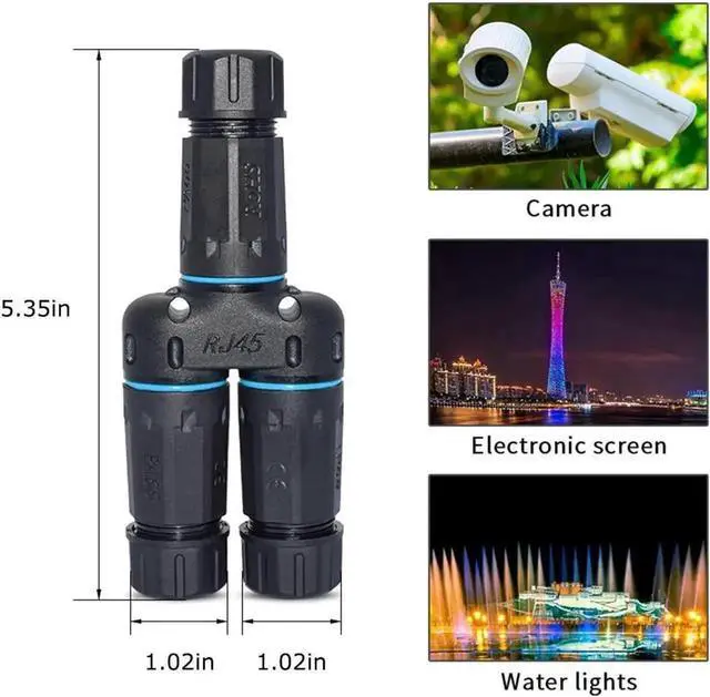 Alt view image 2 of 7 - 1 Pair IP68 Waterproof 1-in-2 Out RJ45 Splitter Coupler, Shielded Outdoor Weatherproof LAN Cable Splitter Connector, Compatible with Cat5/Cat5e/Cat6/Cat7/Cat8 Ethernet Cables