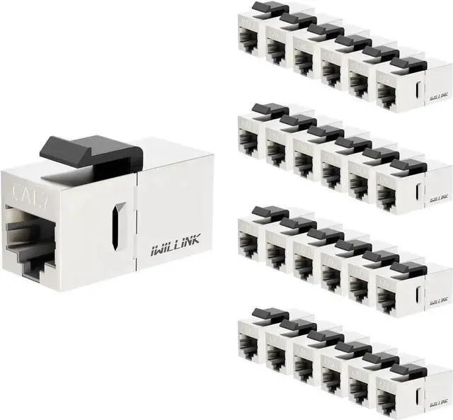 Main image of 25 Pack Shielded Cat7 RJ45 Keystone Coupler Insert, 10Gbps STP Female to Female Ethernet Keystone Jack Extender Adapter, Compatible with Cat5e/Cat6/Cat6A/Cat7 Network Cables for Wall Plate Patch Panel