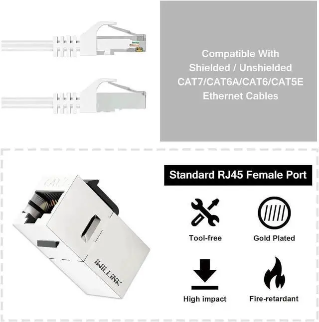 Alt view image 5 of 7 - 25 Pack Shielded Cat7 RJ45 Keystone Coupler Insert, 10Gbps STP Female to Female Ethernet Keystone Jack Extender Adapter, Compatible with Cat5e/Cat6/Cat6A/Cat7 Network Cables for Wall Plate Patch Panel