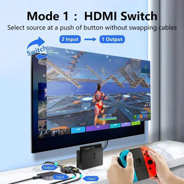 Alt view image 4 of 7 - Aluminum Bidirectional HDMI Switch Splitter 4K@60Hz, 2 in 1 Out HDMI Switch / 1 in 2 Out HDMI Splitter, Supports HDR 3D, Compatible with Xbox, PS5, PS4, PS3, Blu-Ray Player, Fire Stick, Roku, HDTV
