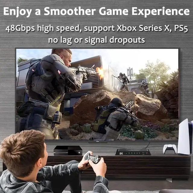 Alt view image 2 of 7 - Upgraded 4 in 1 Out HDMI 2.1 Auto Switch 8K@60Hz 4K@120Hz with Remote & US Power Adapter, 48Gbps Bandwidth HDMI Switcher Supports HDR10+, HDCP 2.3, Dolby Vision, Dolby Atmos, CEC Function