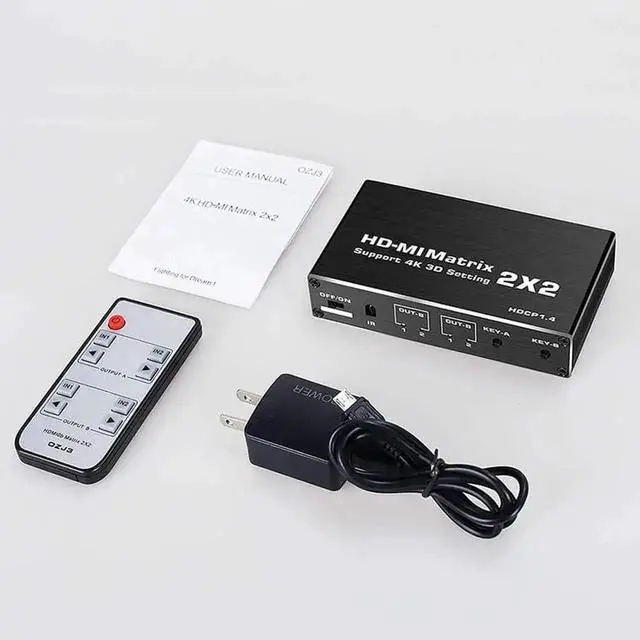 Alt view image 5 of 7 - 2x2 HDMI Matrix Switch 2 in 2 Out with IR Remote Control, HDMI 2.0b 4K@60Hz Matrix Splitter Supports HDR, HDCP1.4, 3D, 1080P, YUV 4:2:0, Model OZJ3
