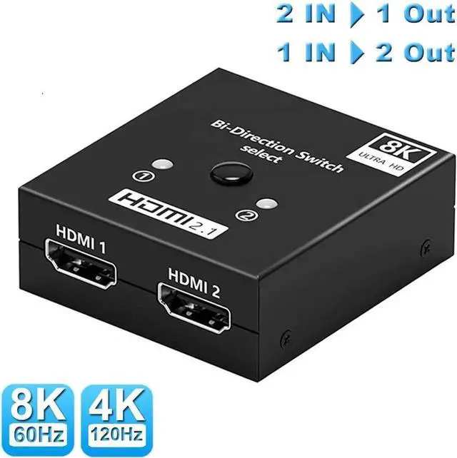 Main image of Bi-Directional HDMI 2.1 Switch 2 in 1 Out / 1 in 2 Out Manual HDMI Switcher, Passive No External Power Required, Supports 8K@60Hz & 4K@120Hz UHD Video