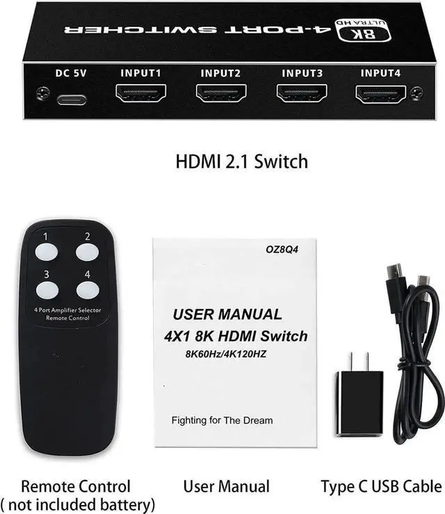 Alt view image 6 of 7 - 4 in 1 Out HDMI 2.1 Switch 8K@60Hz with IR Remote, 4-Port 48Gbps HDMI Selector Box, Support 4K@120Hz, 2K@144Hz, HDR, CEC, Dolby Vision, HDCP 2.3, Compatible with Xbox Series X, PS5, Fire Stick, Blu-Ra